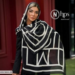 beautiful shawl scarf V geometric design cream black cotton blend tassel